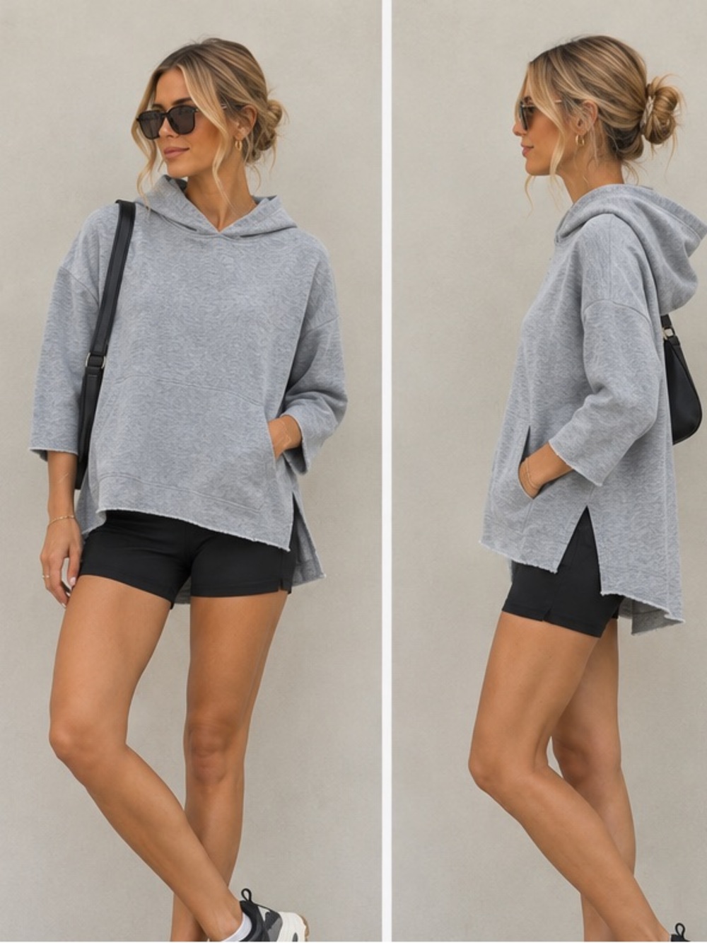 Women’s Gray Hoodie Sweatshirt Long Sleeve Top Cozy Baggy Slouchy Boxy Medium
